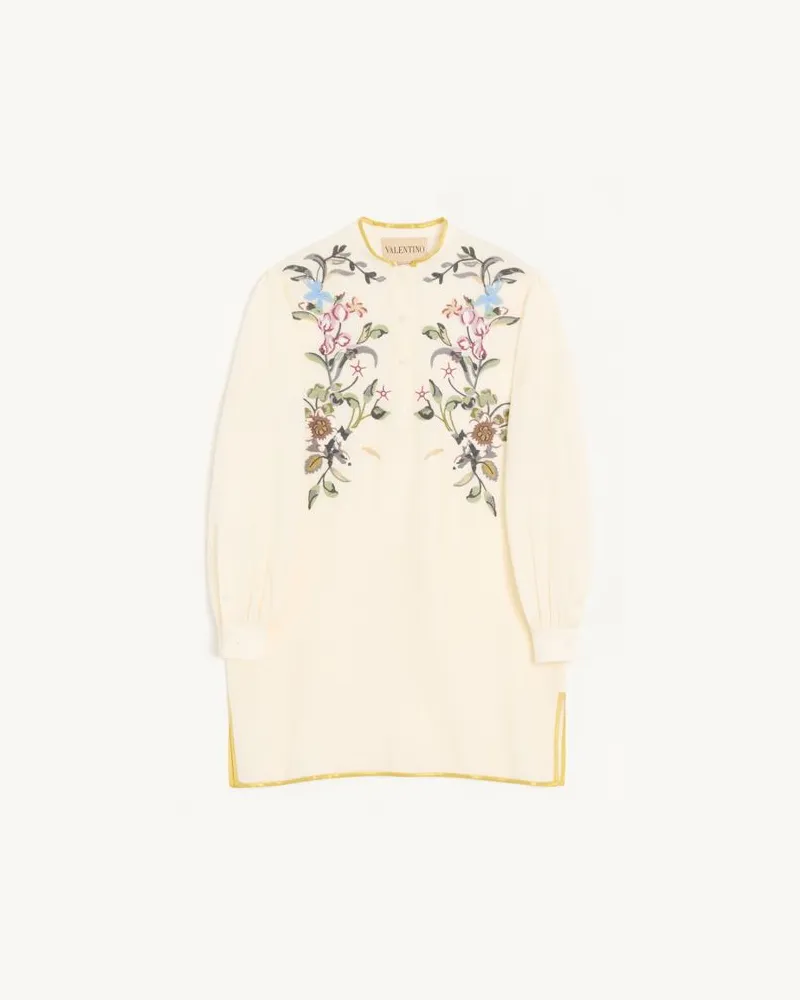 Valentino Garavani Kurzes Kleid aus besticktem Leinen Frau ELFENBEIN Elfenbein