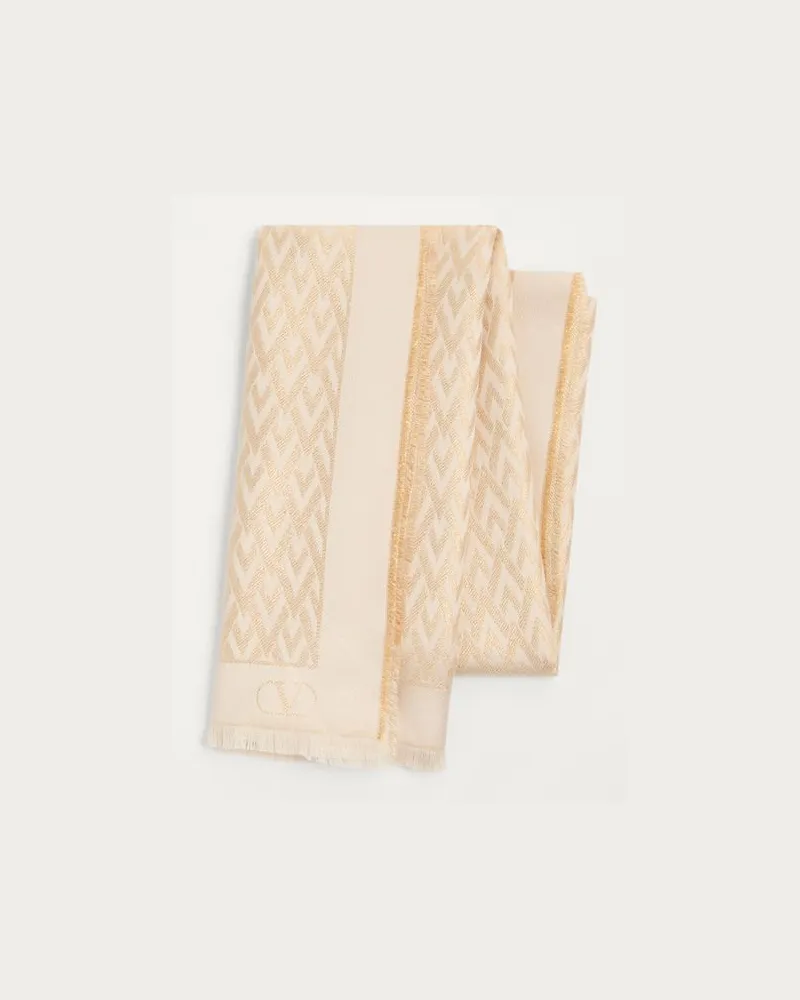 Valentino Garavani Toute La V Stola Aus Seide, Viskose Und Kaschmir Frau BUTTER/LUREX DORÉ Butter
