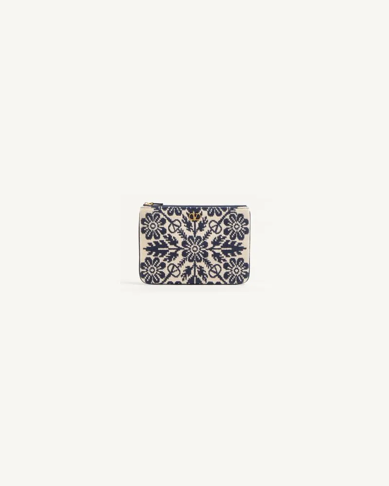Valentino Garavani Vlogo Signature Clutch Aus Jacquardstoff Mit Blumenmuster Frau ELFENBEIN/BLAU/SAPHIR Elfenbein