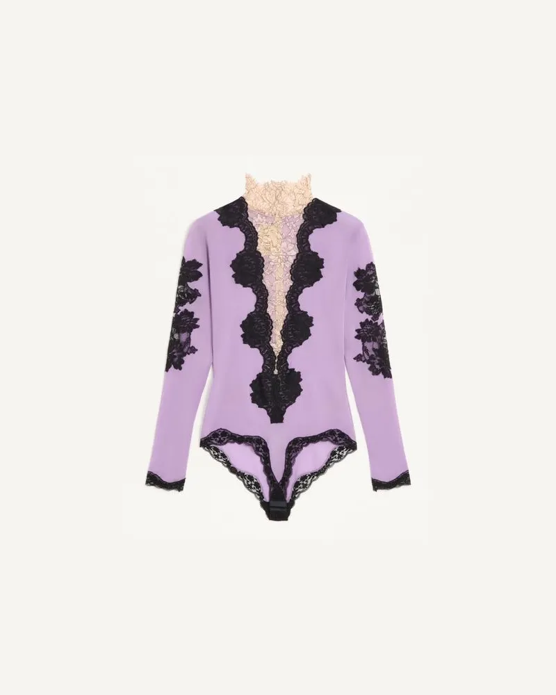 Valentino Garavani Bodysuit aus Jersey mit Spitze Frau LILA/SCHWARZ Lila