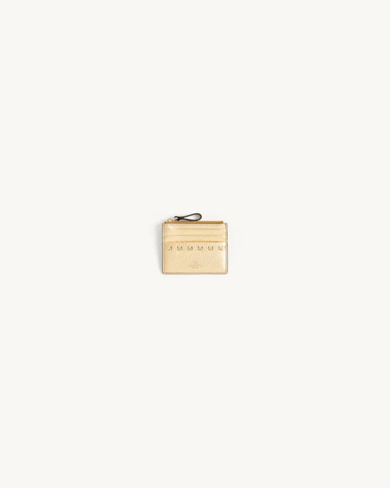 Valentino Garavani Rockstud Kartenetui Aus Laminiertem Genarbtem Kalbsleder Mit Reissverschluss Frau ANTIQUE BRASS Antique