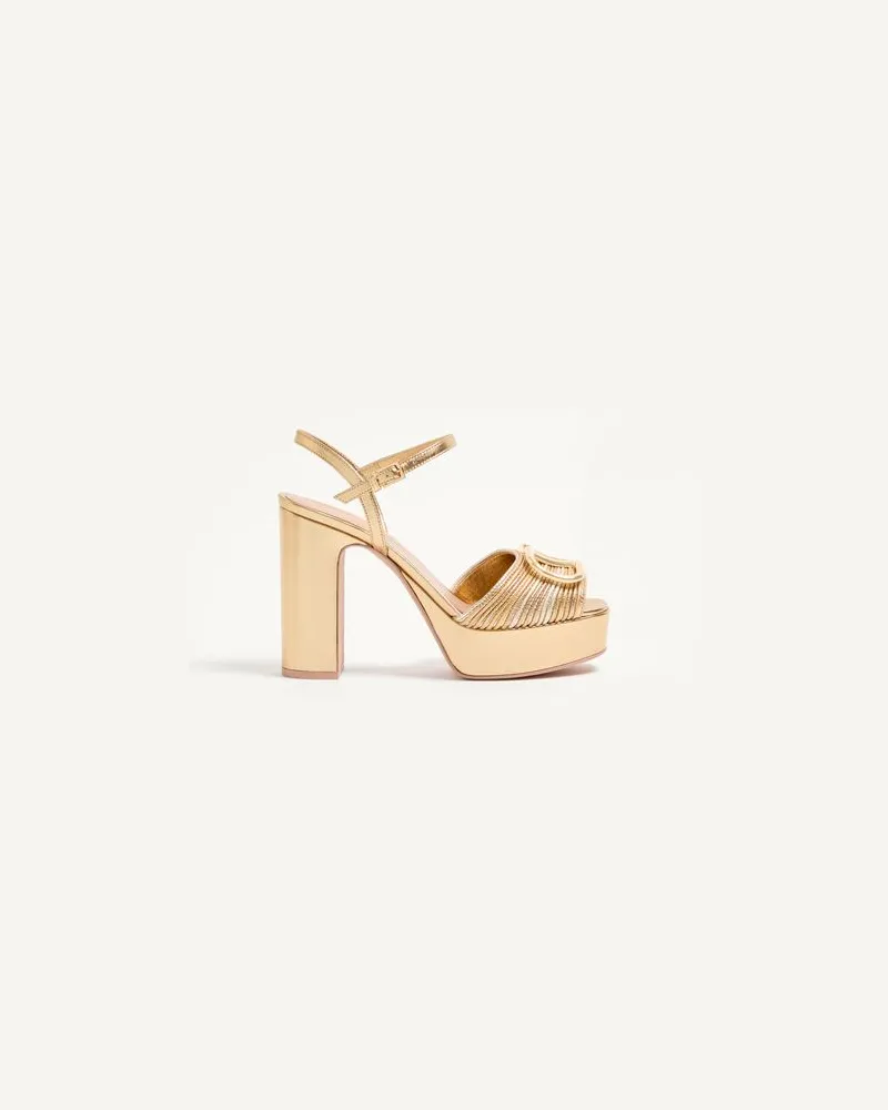 Valentino Garavani VLogo Signature Metallic-Plateausandale mit Cornely-Stickerei 115mm Frau GOLD Gold
