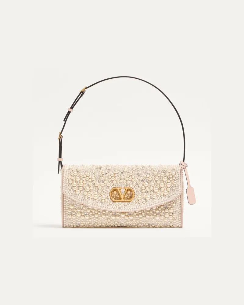 Valentino Garavani Valentino Garavani Devain Kleine Schultertasche Mit Perlen Und Strasssteinen Frau CREME Creme