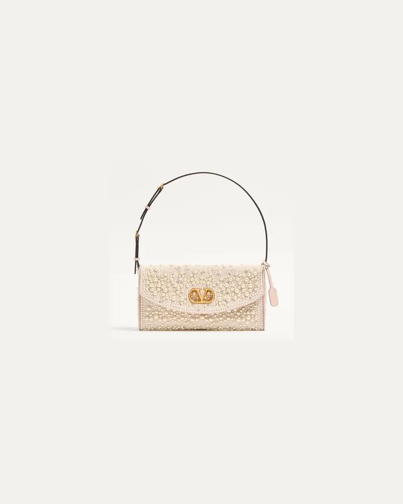 Valentino Garavani Valentino Garavani DeVain Kleine Schultertasche mit Perlen und Strasssteinen Frau CREME Creme