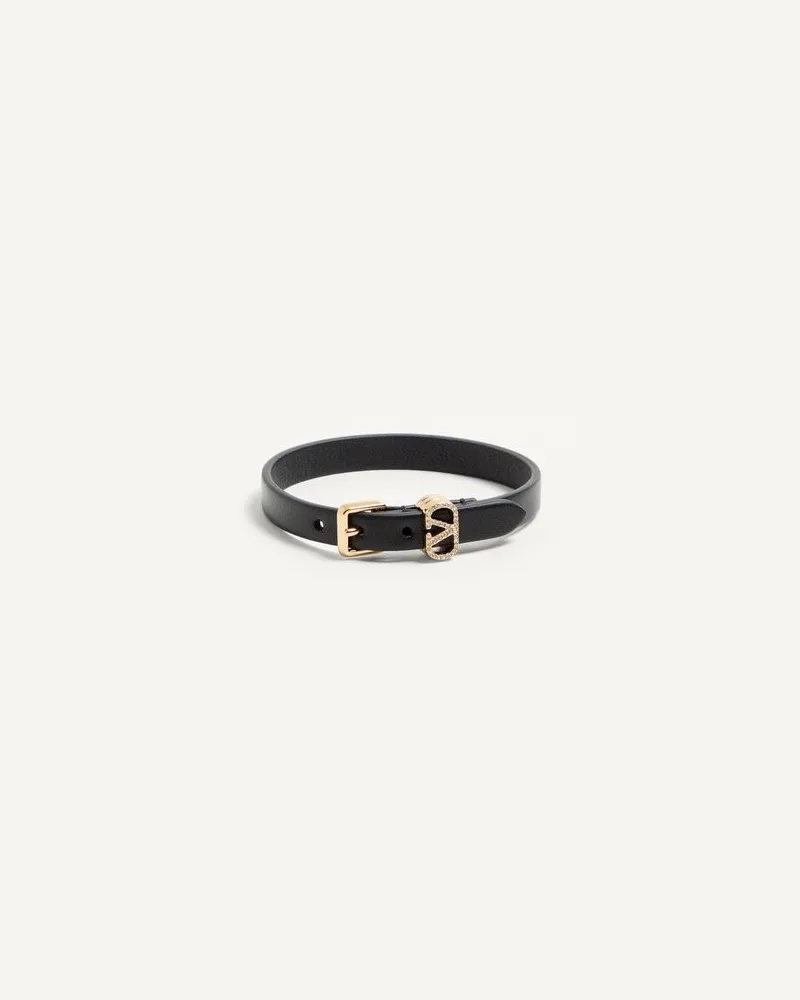 Valentino Garavani Valentino Garavani Ovalette Armband Aus Leder Und Swarovski® Kristallen Frau SCHWARZ Schwarz