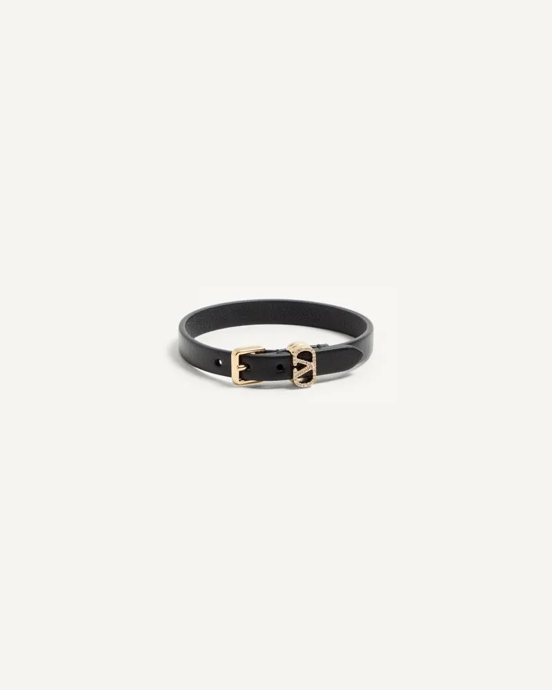 Valentino Garavani Valentino Ovalette Armband Aus Leder Und Swarovski Kristallen Frau SCHWARZ Schwarz