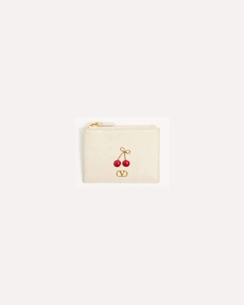 Valentino Garavani Cherryfic Kartenhalter aus genarbtem Kalbsleder Frau LIGHT IVORY Light