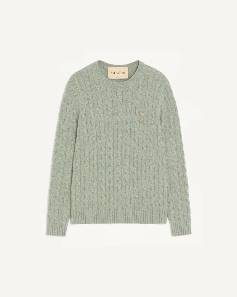 Valentino Garavani Valentino Zopfstrickpullover aus Wolle mit VLogo Mann SALBEI Salbei
