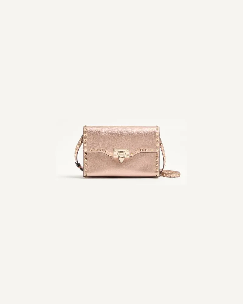 Valentino Garavani Kleine Valentino Garavani Rockstud Umhängetasche aus laminiertem genarbtem Kalbsleder Frau ROSE CANNELLE Rose
