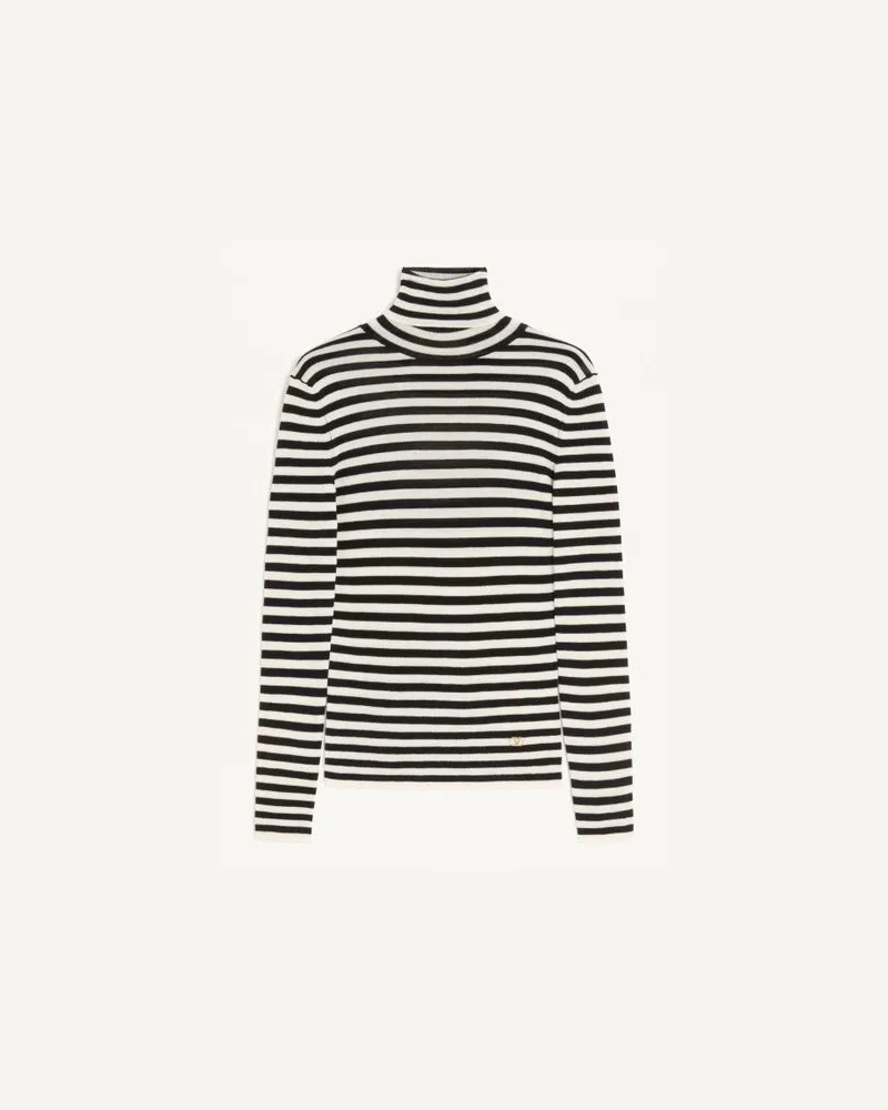 Valentino Garavani Gestreifter Wollpullover Frau ELFENBEIN/SCHWARZ Elfenbein