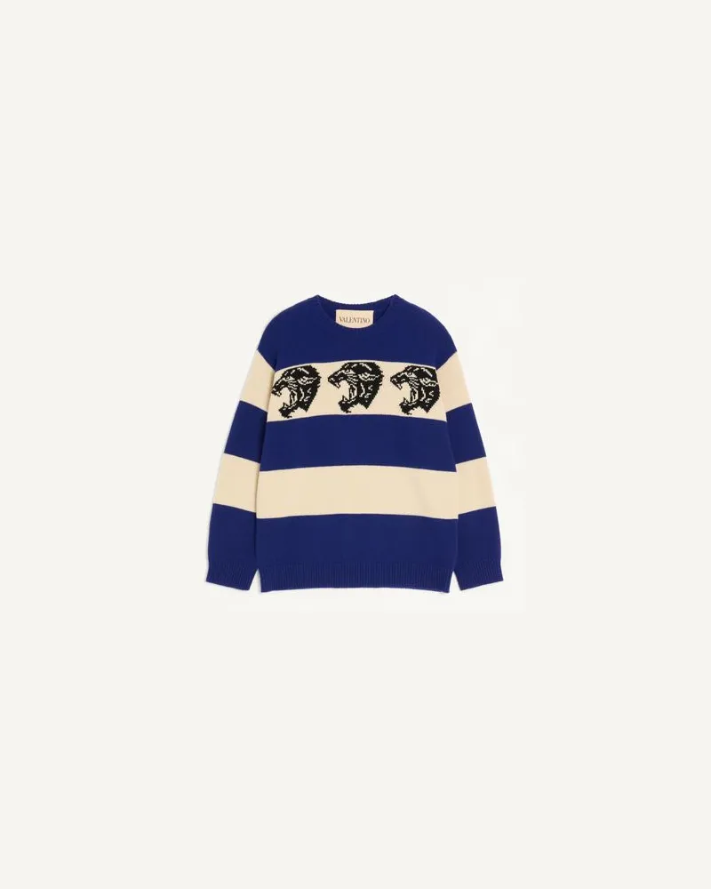 Valentino Garavani Valentino Wollpullover mit Jacquard-Panthermuster Mann INDIGO/BUTTER Indigo