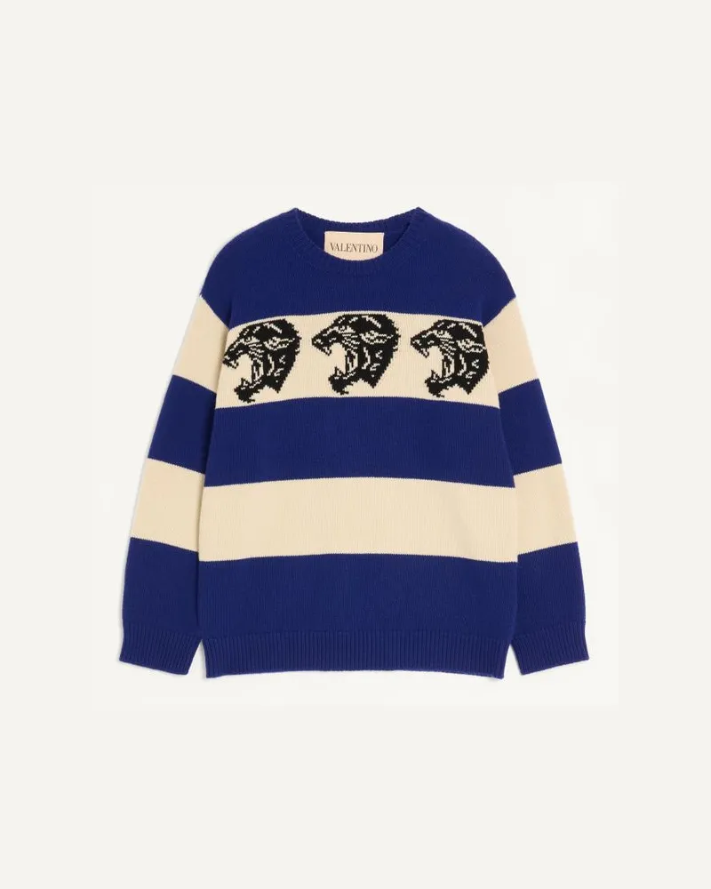 Valentino Garavani Valentino Wollpullover mit Jacquard-Panthermuster Mann INDIGO/BUTTER Indigo