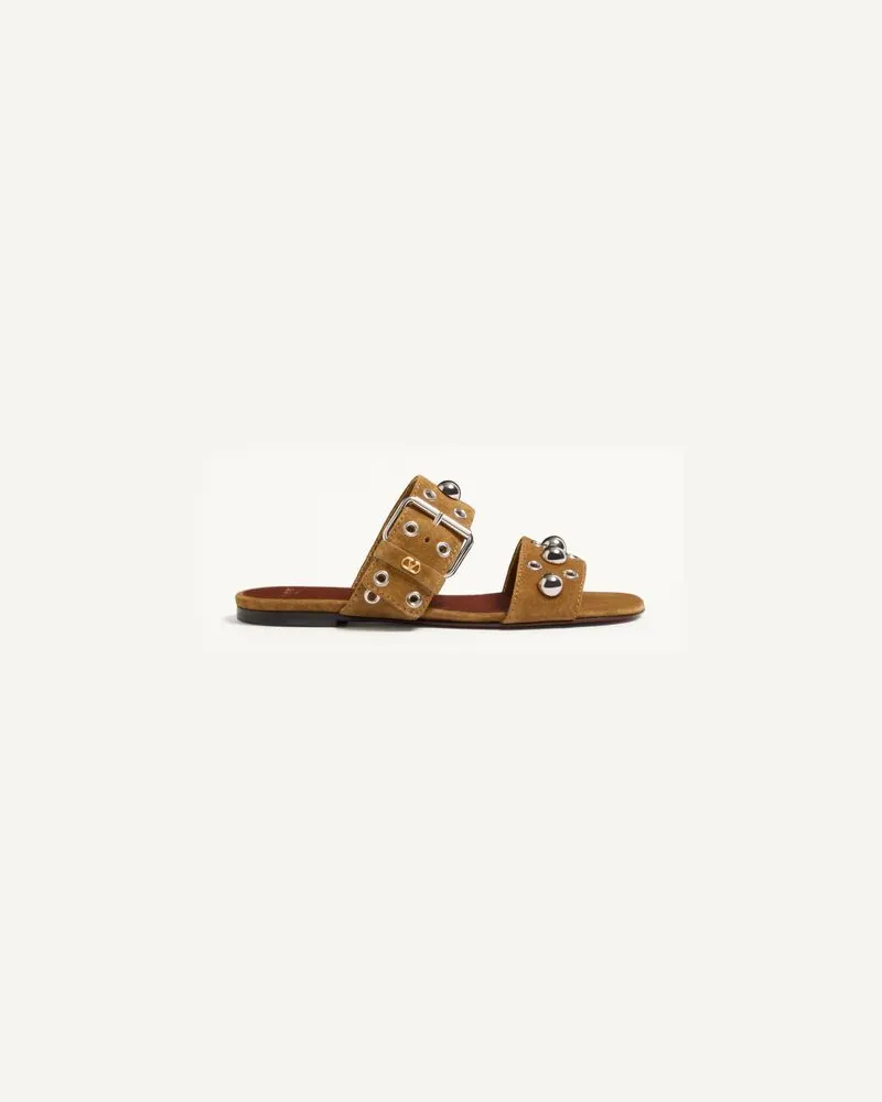 Valentino Garavani Nellcôte Slide-Sandalen Aus Krustenleder Frau HAVANA BEIGE Havana