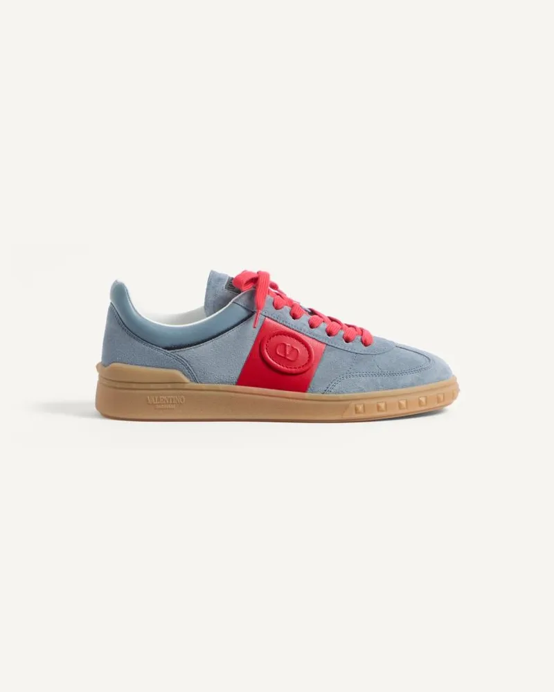 Valentino Garavani Valentino Garavani Upvillage Low Top Sneakers Aus Spaltleder Und Kalbsnappaleder Mann GRAU/KORAL/SCHWARZ Grau