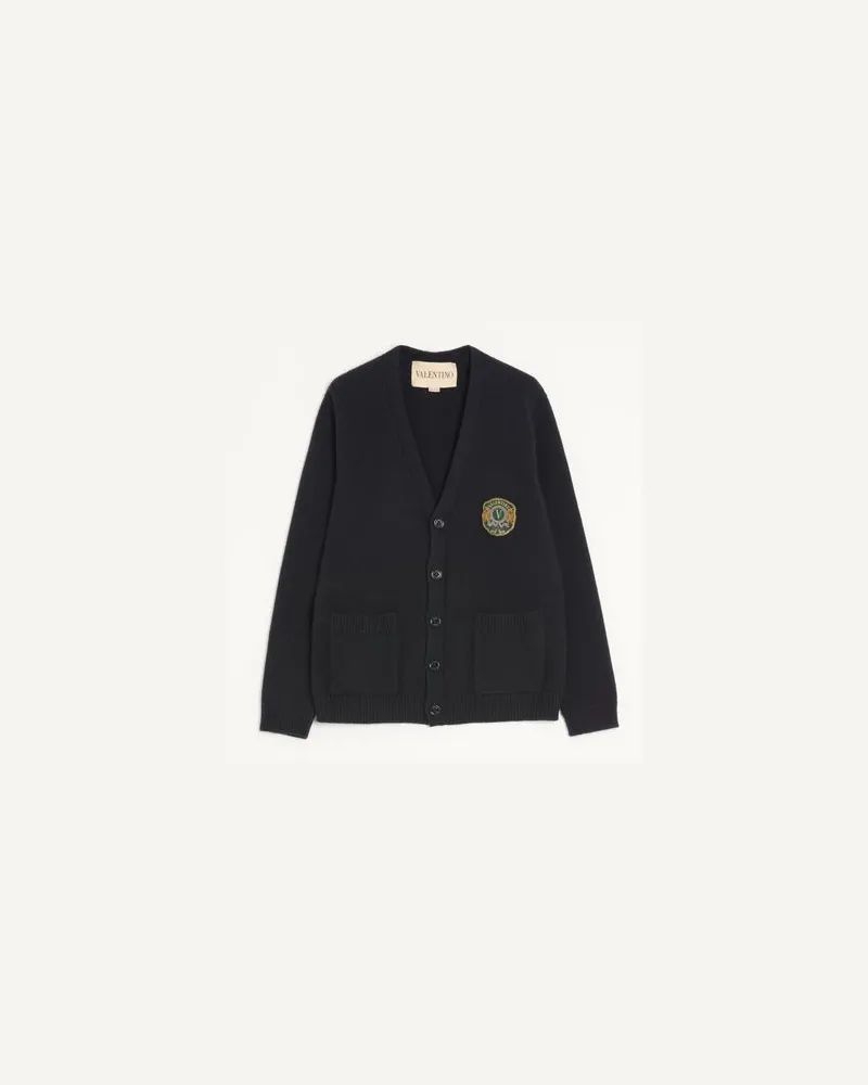 Valentino Garavani Valentino Cardigan aus Wolle mit gesticktem Valentino-Patch Mann SCHWARZ Schwarz