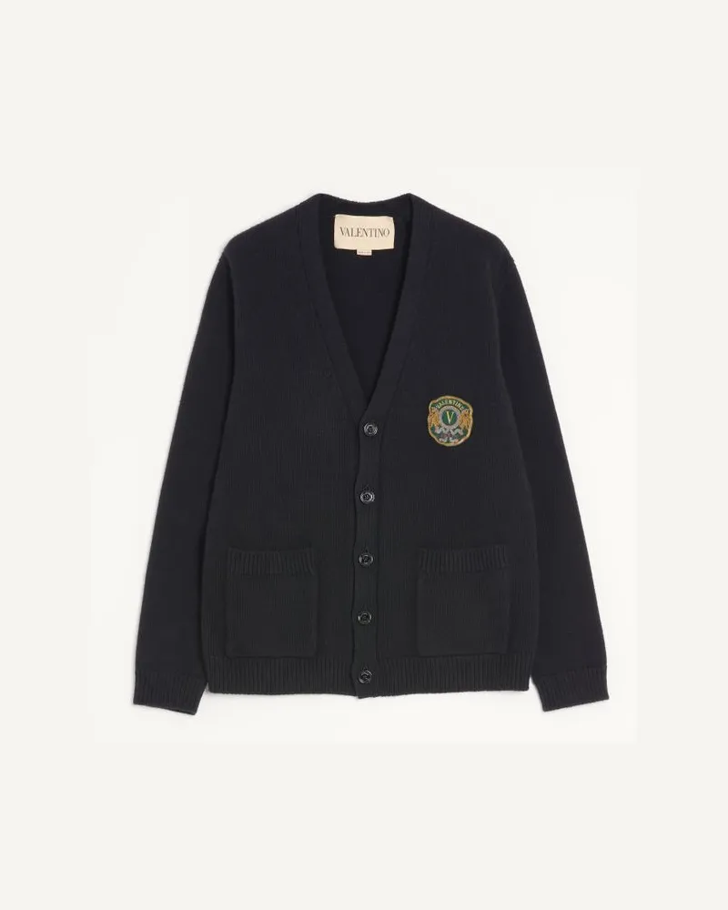 Valentino Garavani Valentino Cardigan Aus Wolle Mit Gesticktem Valentino-Patch Mann SCHWARZ Schwarz