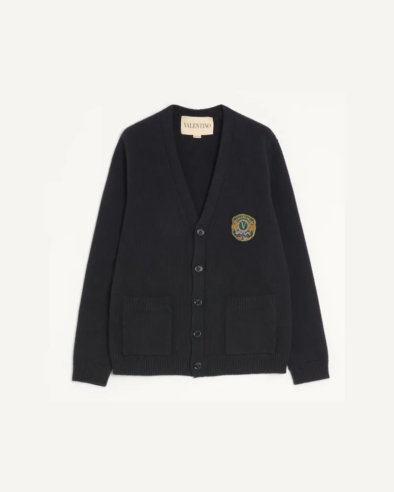 Valentino Garavani Valentino Cardigan aus Wolle mit gesticktem Valentino-Patch Mann SCHWARZ Schwarz