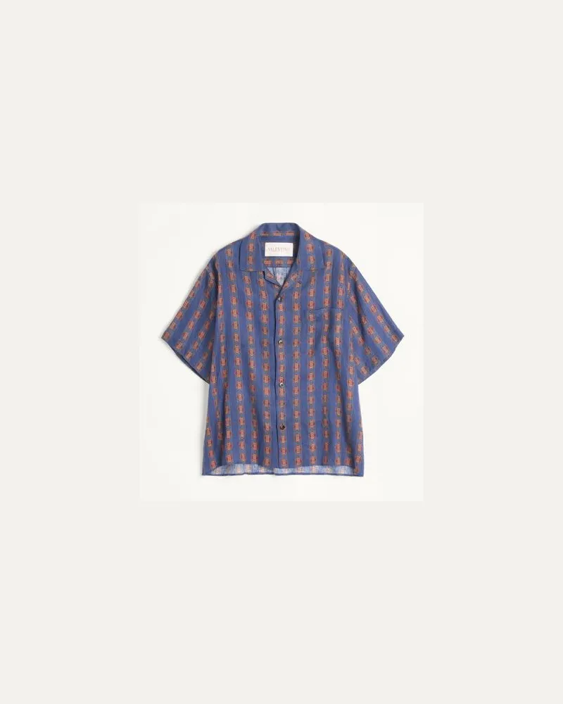 Valentino Garavani Bowlinghemd Aus Leinen Mit Voyage Imaginaire-Print Mann BLAU/ORANGE Blau