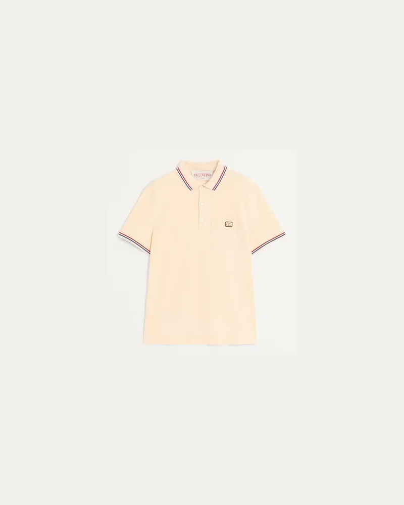 Valentino Garavani Poloshirt Aus Baumwoll-Piqué Mit Vlogo Patch Mann CREME Creme