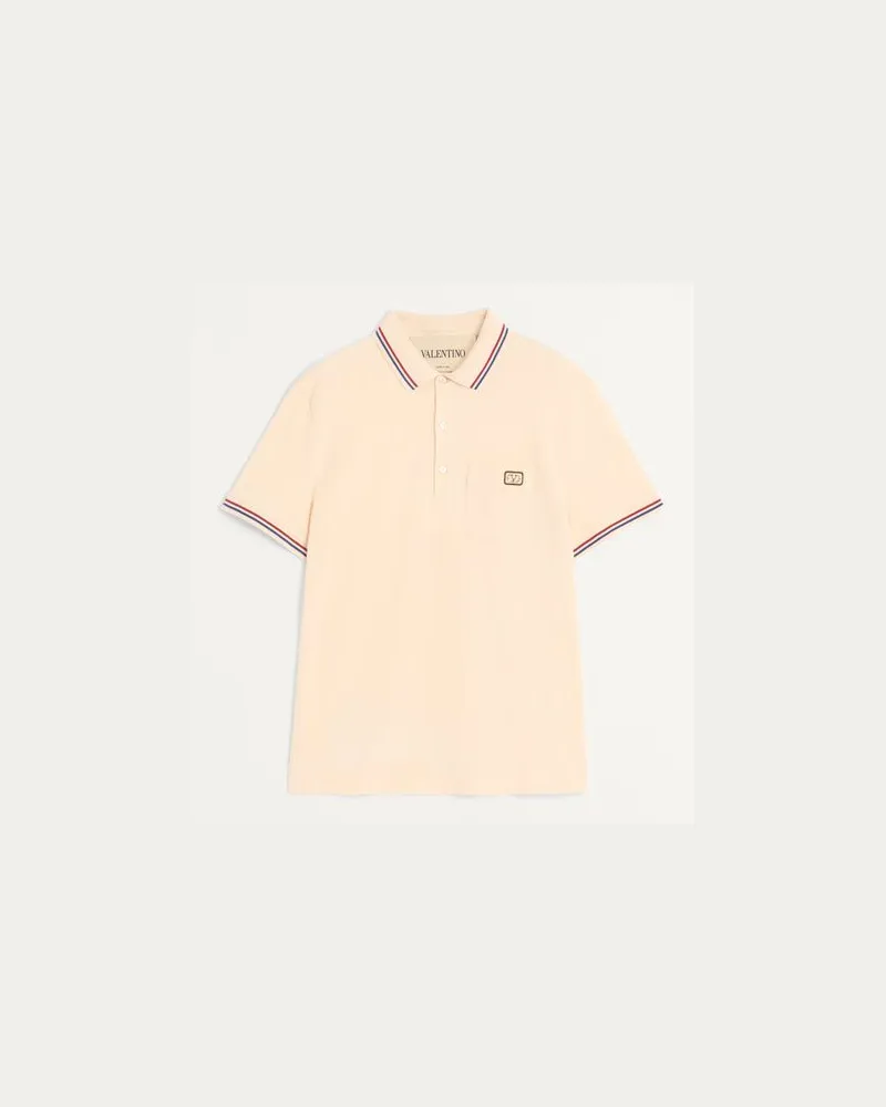 Valentino Garavani Poloshirt Aus Baumwoll-Piqué Mit VLogo Patch Mann CREME Creme