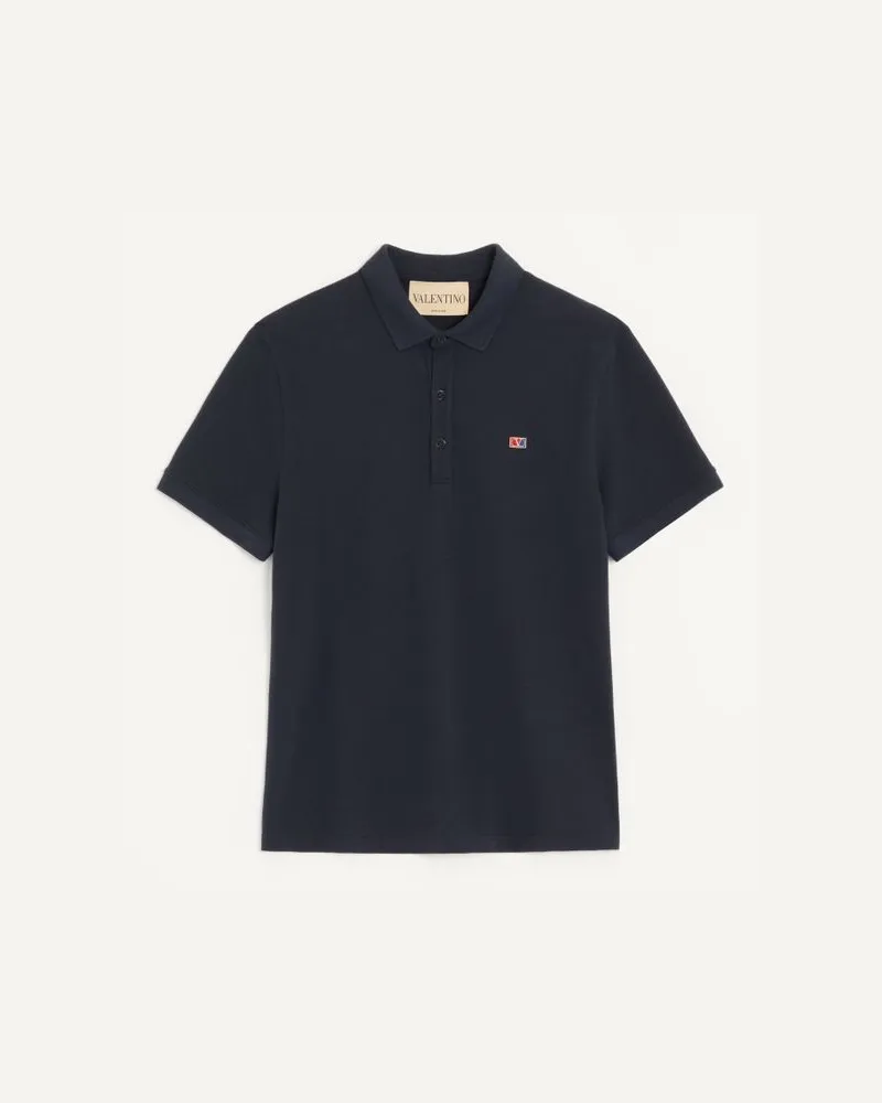 Valentino Garavani Valentino Poloshirt aus Baumwollpiqué mit VLogo Signature-Patch Mann MARINEBLAU Marineblau