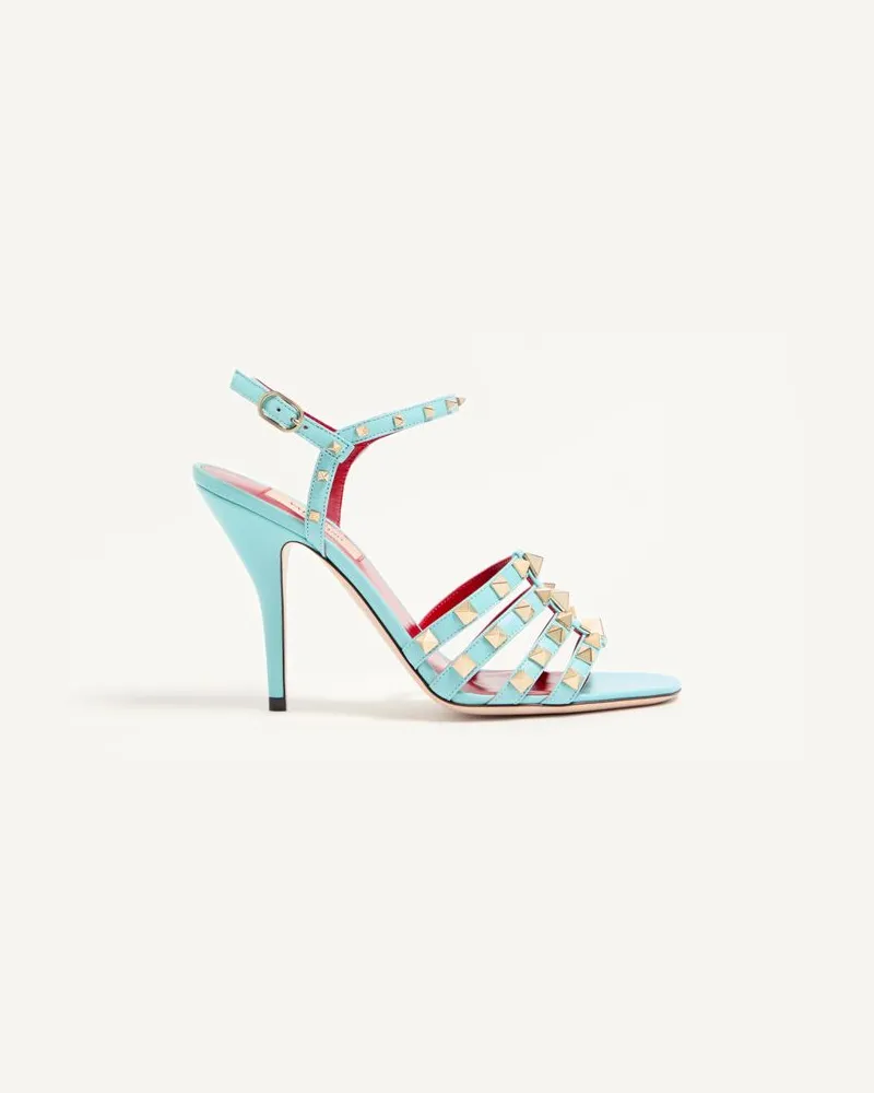 Valentino Garavani Rockstud Sandalen aus Ziegenleder 100 mm Frau HIMMELBLAU Himmelblau