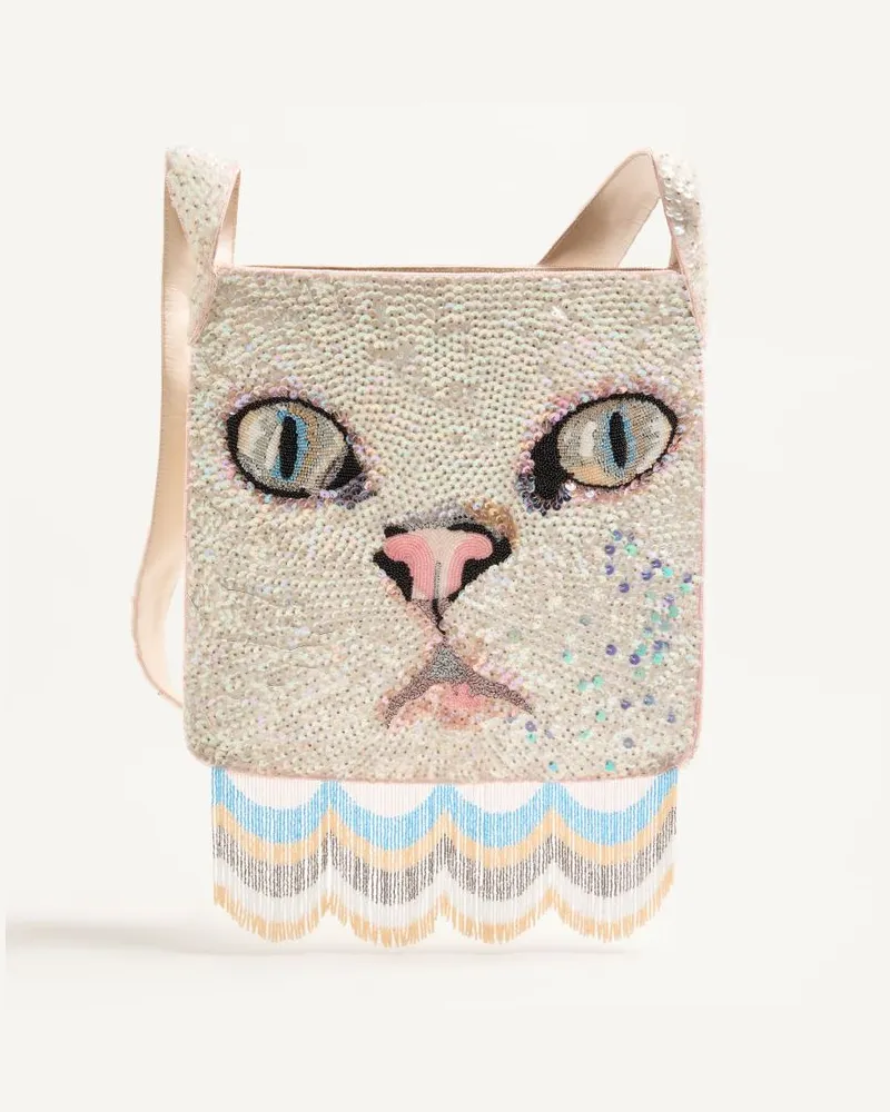 Valentino Garavani Valentino Garavani Le Chat De La Maison Schultertasche Mit Paillettenstickerei, Glasperlen Und Röhrenförmigen Perlen Frau BUTTER Butter