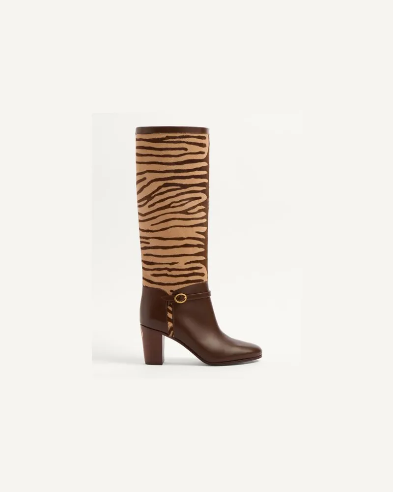 Valentino Garavani Pattie Stiefel Aus Kalbsleder In Pony-Optik 75 Mm Frau BEIGE/TABAK Beige