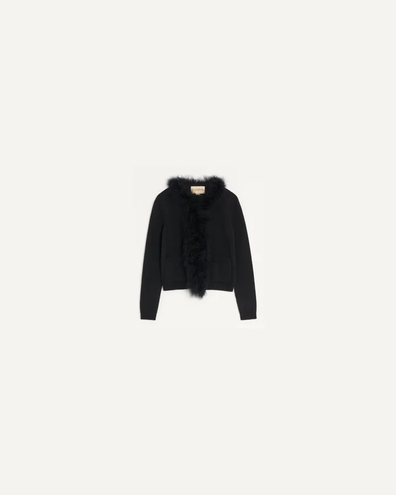 Valentino Garavani Wollcardigan mit Federn Frau SCHWARZ Schwarz