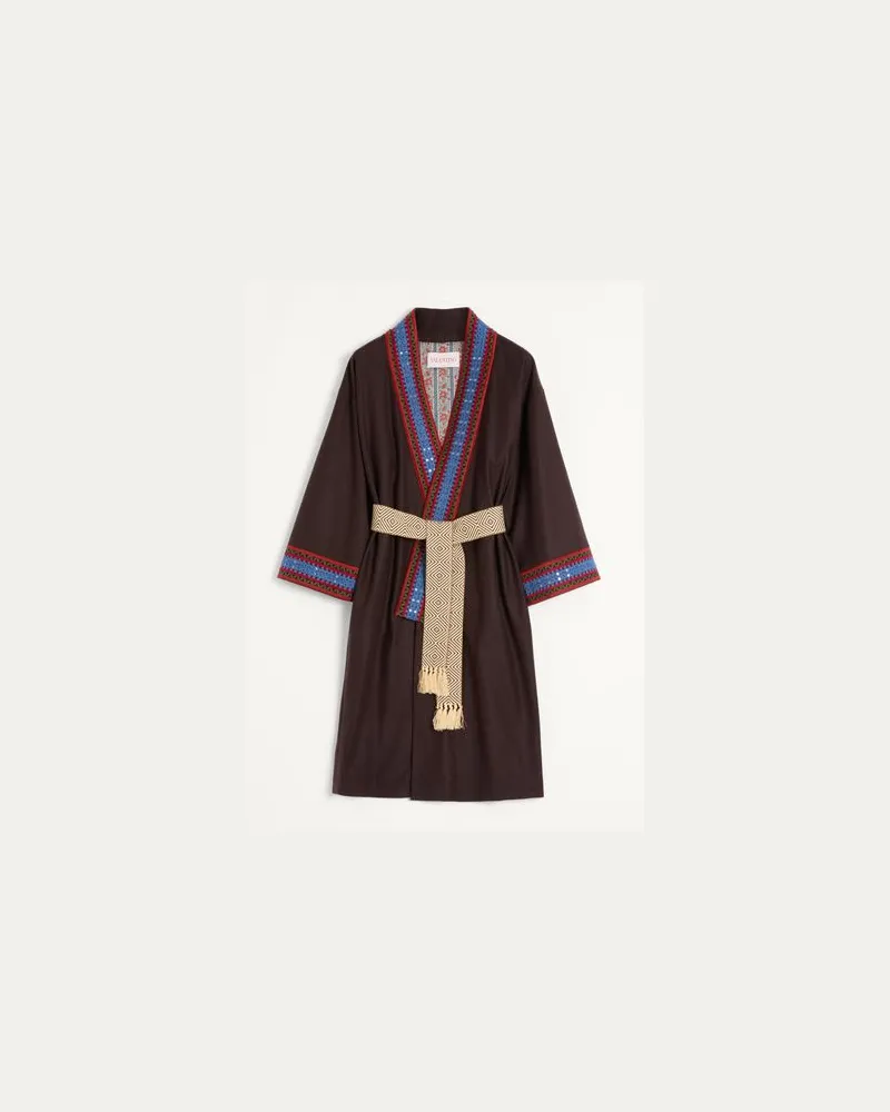 Valentino Garavani Mantel Aus Wollflanell Mit Jacquard-Gürtel Mann DARK FUDGE Dark