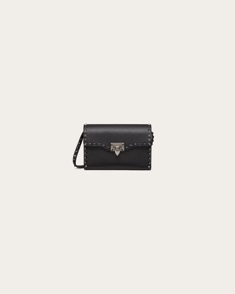 Valentino Garavani Kleine Rockstud Schultertasche Aus Genarbtem Kalbsleder Frau SCHWARZ Schwarz