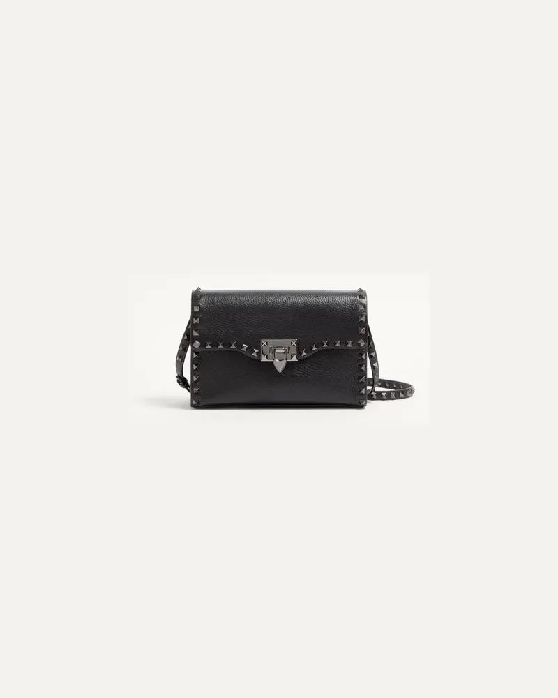 Valentino Garavani Kleine Rockstud Schultertasche Aus Genarbtem Kalbsleder Frau SCHWARZ Schwarz