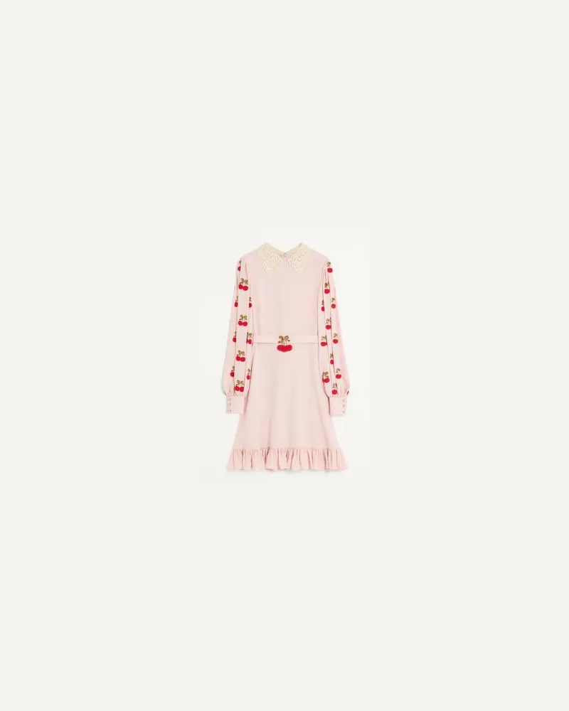 Valentino Garavani Besticktes Kleid Aus Georgette Frau POUDRE/KIRSCHROT Poudre