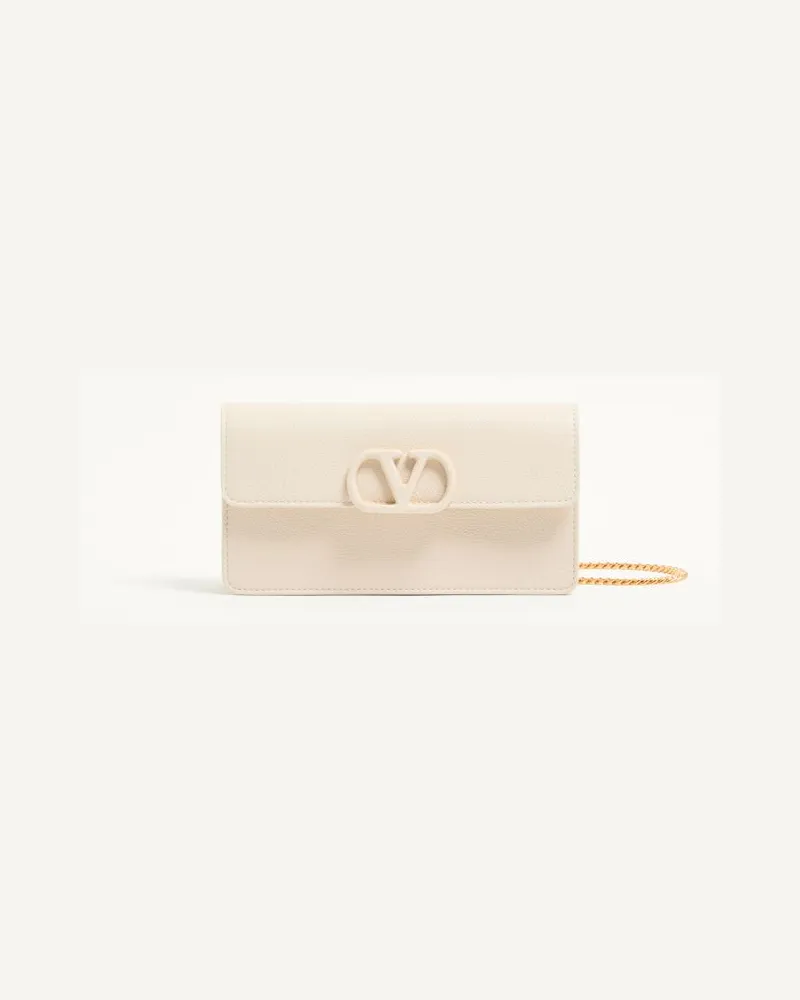Valentino Garavani Portemonnaie VLogo Signature Aus Gekörntem Kalbsleder Mit Kettenriemen Frau LIGHT IVORY Light