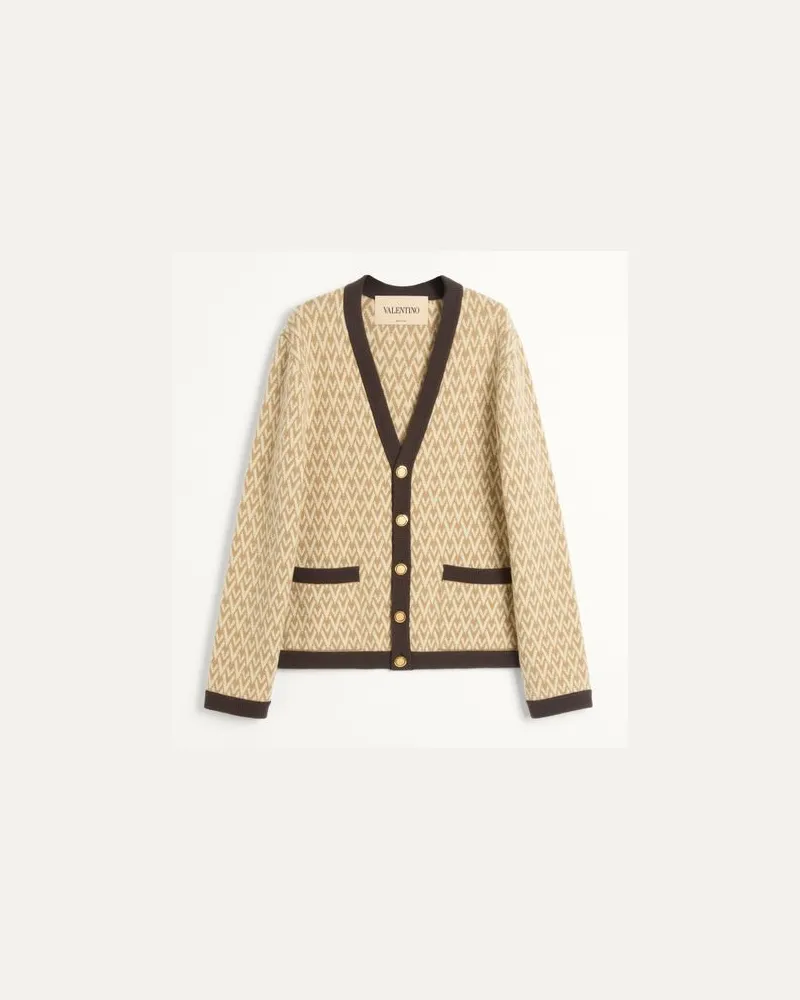 Valentino Garavani Cardigan Aus Wolle Mit Toute La V Muster Mann BEIGE/CREME Beige