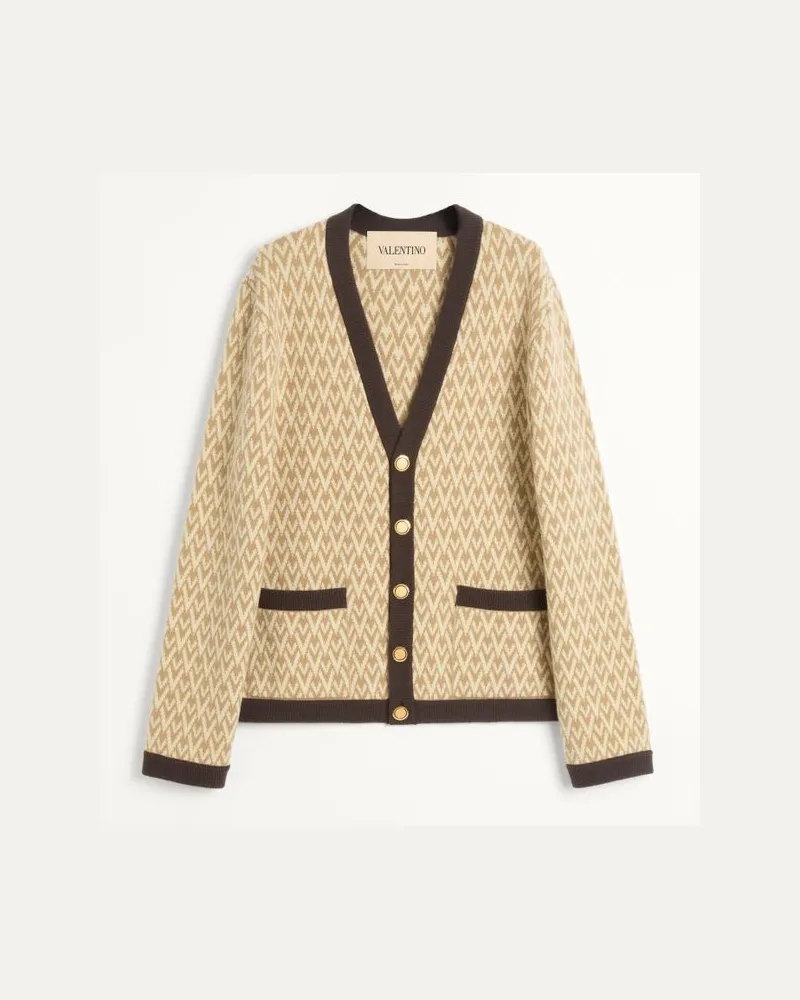 Valentino Garavani Cardigan Aus Wolle Mit Toute La V Muster Mann BEIGE/CREME Beige