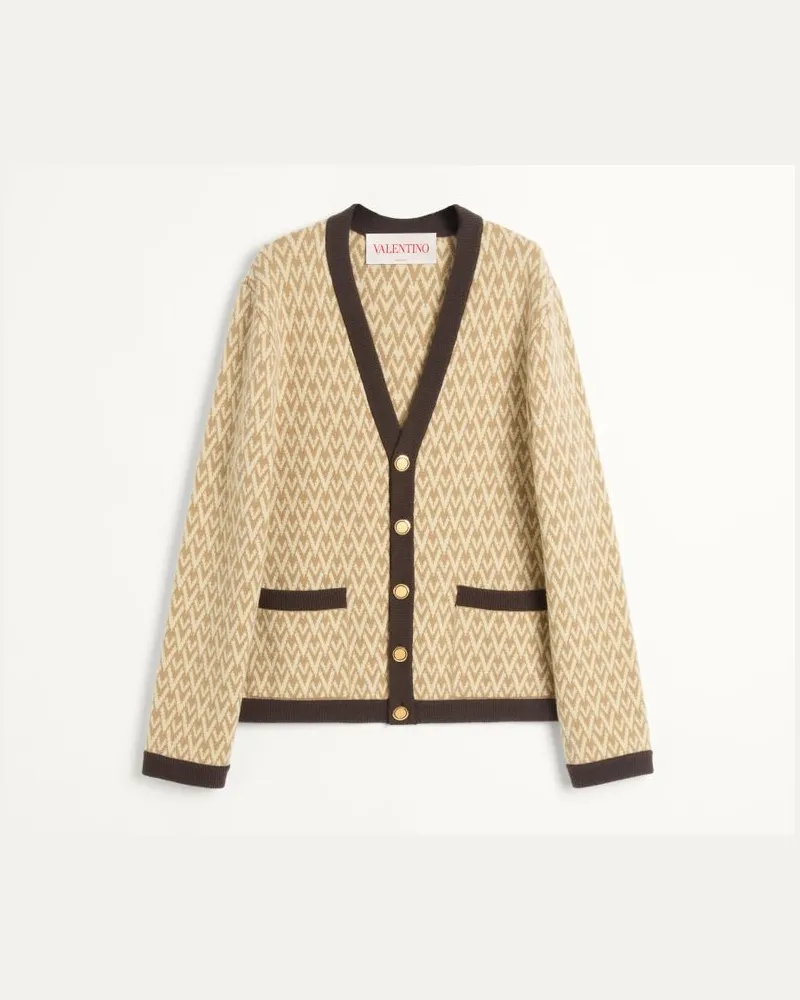 Valentino Garavani Cardigan Aus Wolle Mit Toute La V Muster Mann BEIGE/CREME Beige