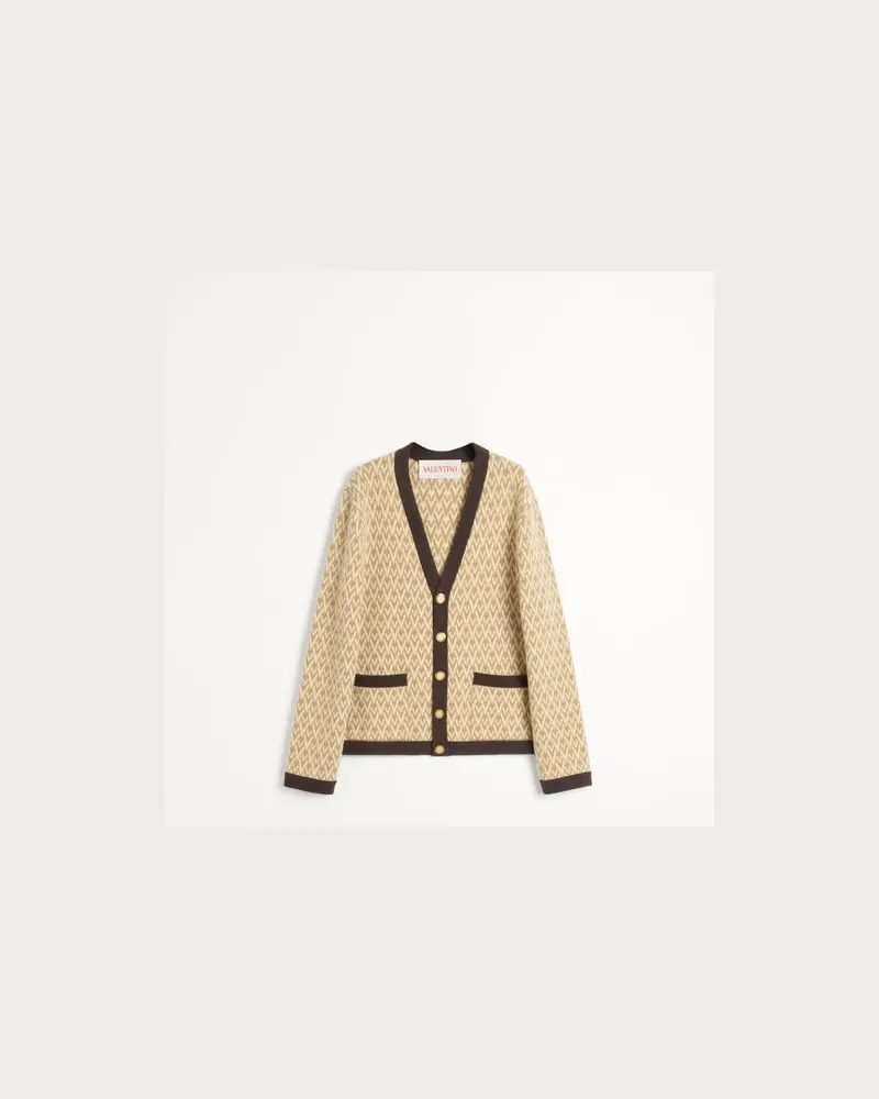 Valentino Garavani Cardigan Aus Wolle Mit Toute La V Muster Mann BEIGE/CREME Beige
