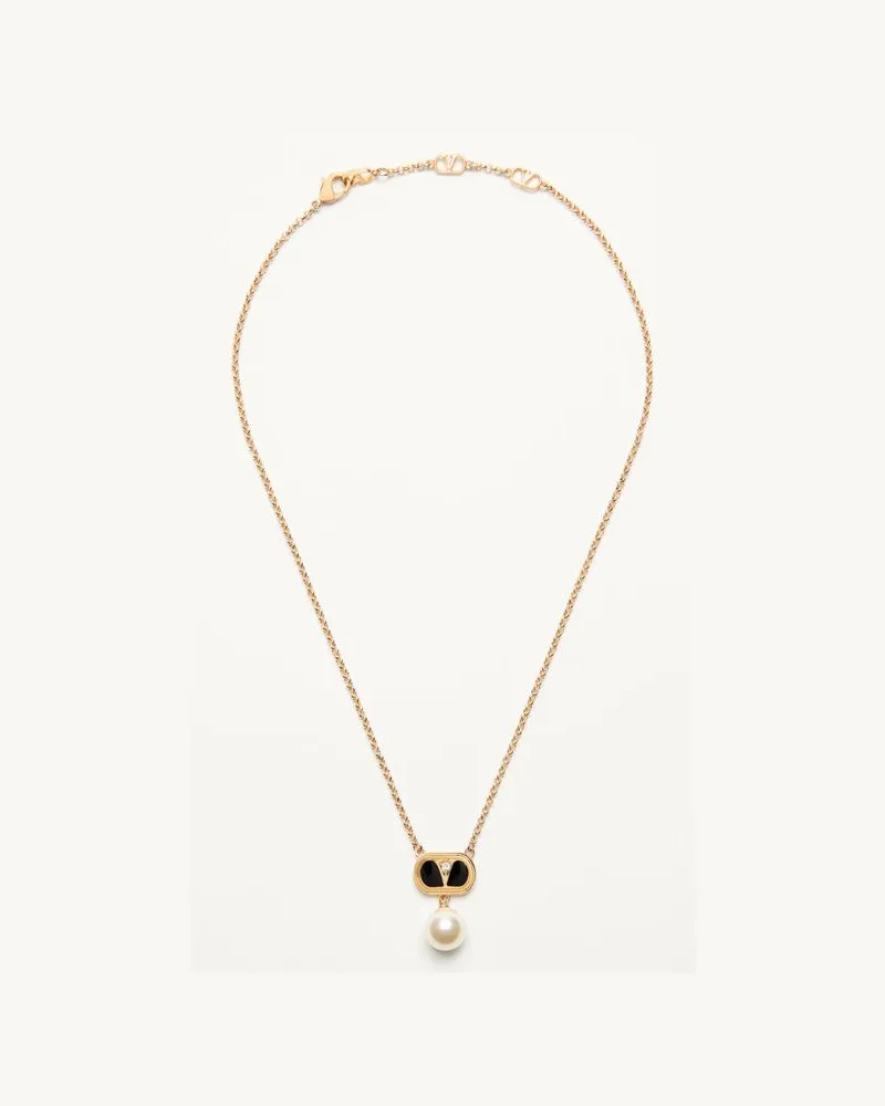 Valentino Garavani Ovalette Metallkette Mit Emaille, Kristall Und Swarovski® Perle Frau GOLD/SCHWARZ Gold