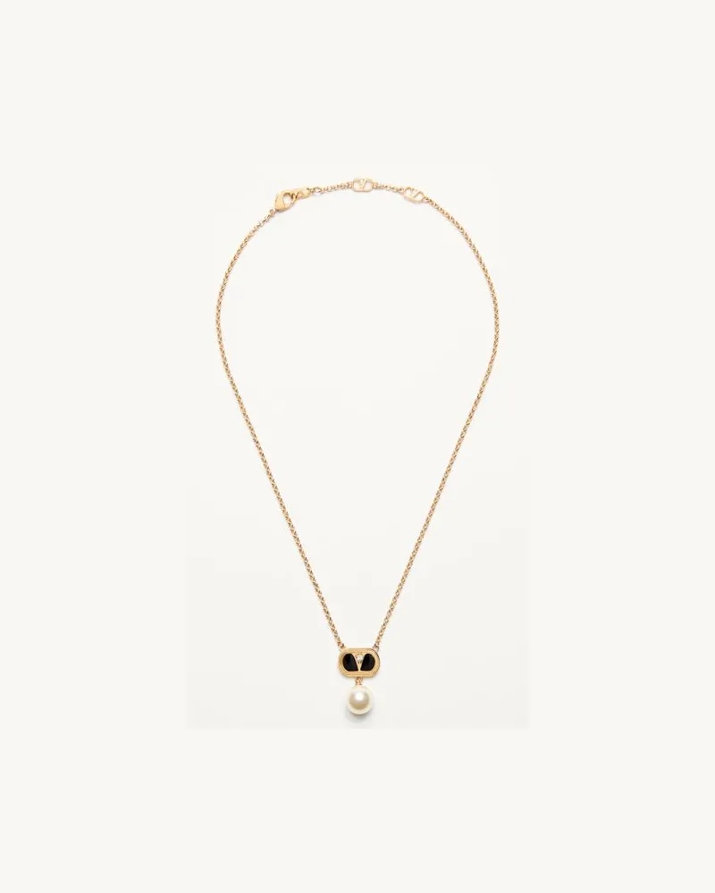 Valentino Garavani Ovalette Metallkette Mit Emaille, Kristall Und Swarovski® Perle Frau GOLD/SCHWARZ Gold