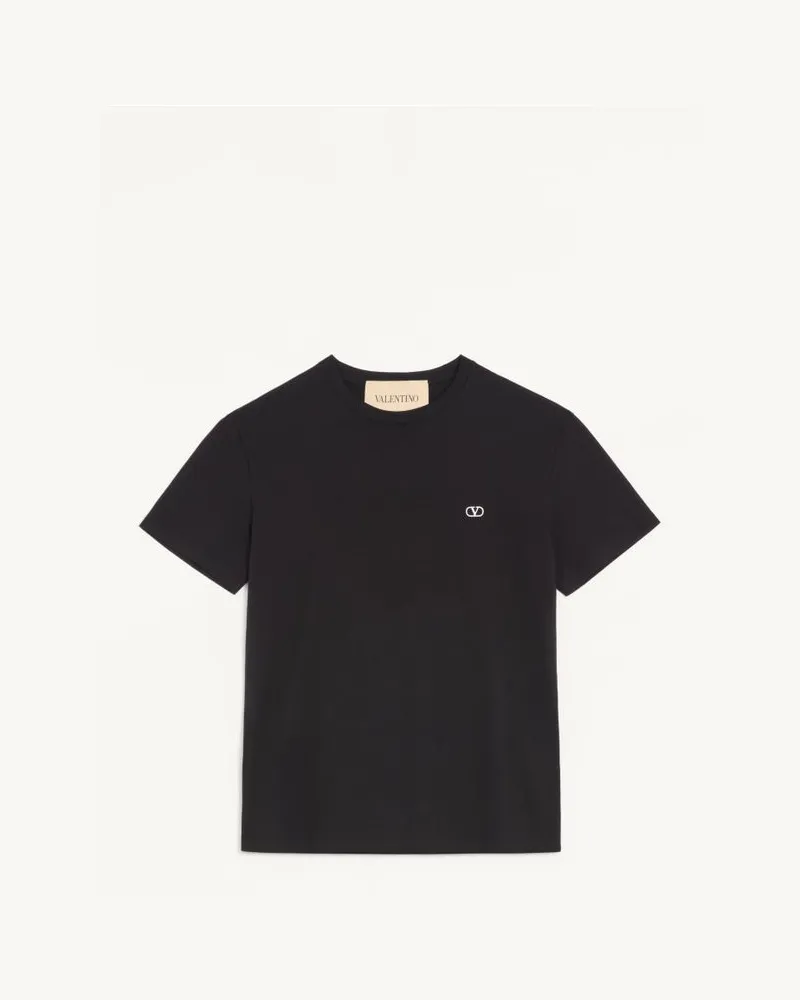Valentino Garavani Valentino T-Shirt aus Baumwolle mit VLogo-Stickerei Mann SCHWARZ Schwarz