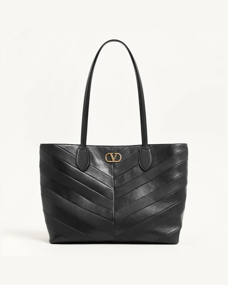 Valentino Garavani Valentino Garavani Jean Medium Shopping Bag in Nappa mit Chevron-Motiv Frau SCHWARZ Schwarz