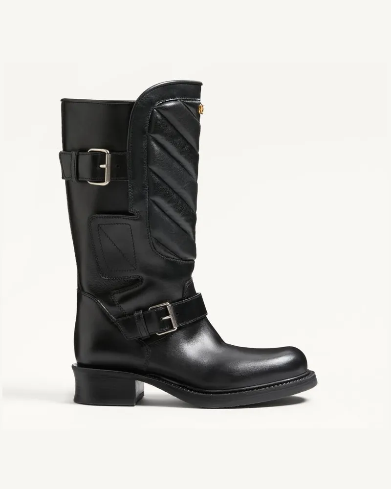 Valentino Garavani Rayons Biker Boots aus Kalbsleder und Nappaleder mit Chevron-Muster 40 mm Frau SCHWARZ Schwarz