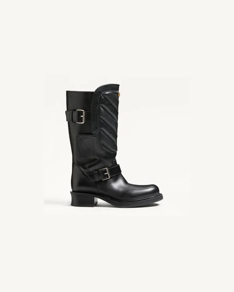 Valentino Garavani Rayons Biker Boots aus Kalbsleder und Nappaleder mit Chevron-Muster 40 mm Frau SCHWARZ Schwarz