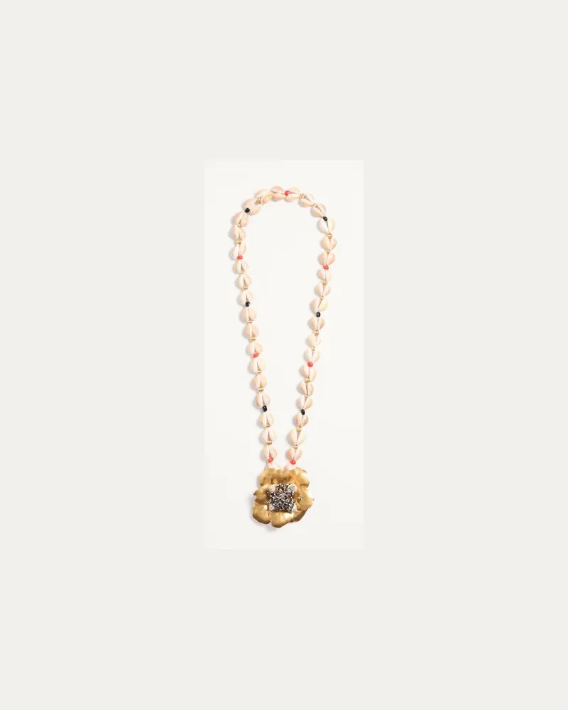 Valentino Garavani Jardin Aquatique Halskette aus Metall, Stoff, Muscheln, Koralle und Onyx Frau ANTIQUE BRASS Antique