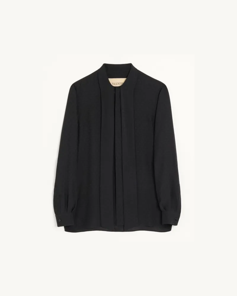 Valentino Garavani Valentino Seidenhemd aus Crepe de Chine mit Schalkragen und durchgehendem VLogo Signature-Jacquard Mann SCHWARZ Schwarz