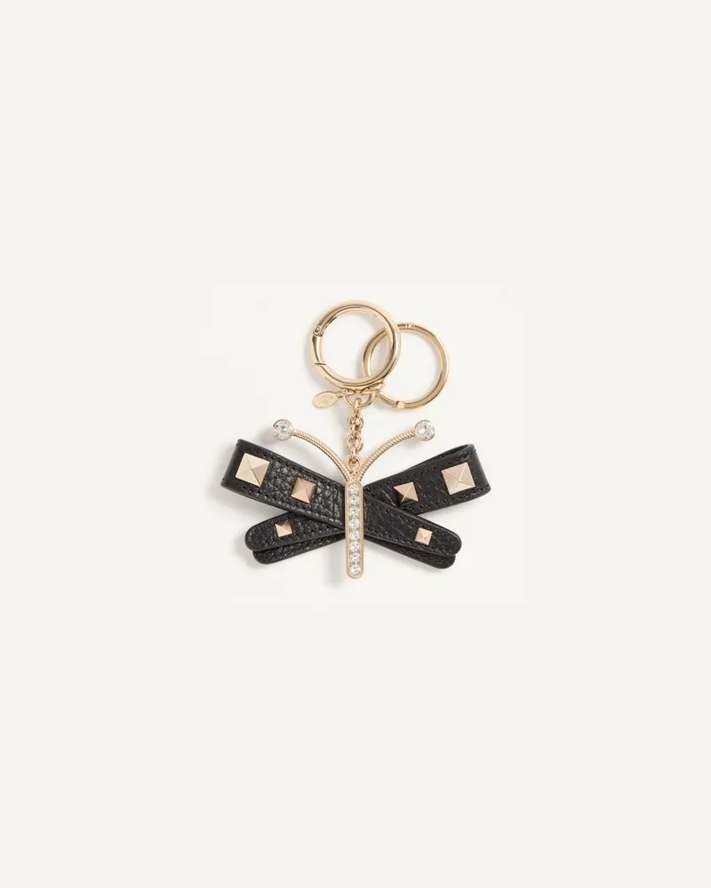 Valentino Garavani Valentino Garavani Rockstud Taschenanhänger mit Schlüsselring aus genarbtem Kalbsleder und Swarovski-Kristallen Frau SCHWARZ/CRYSTAL Schwarz