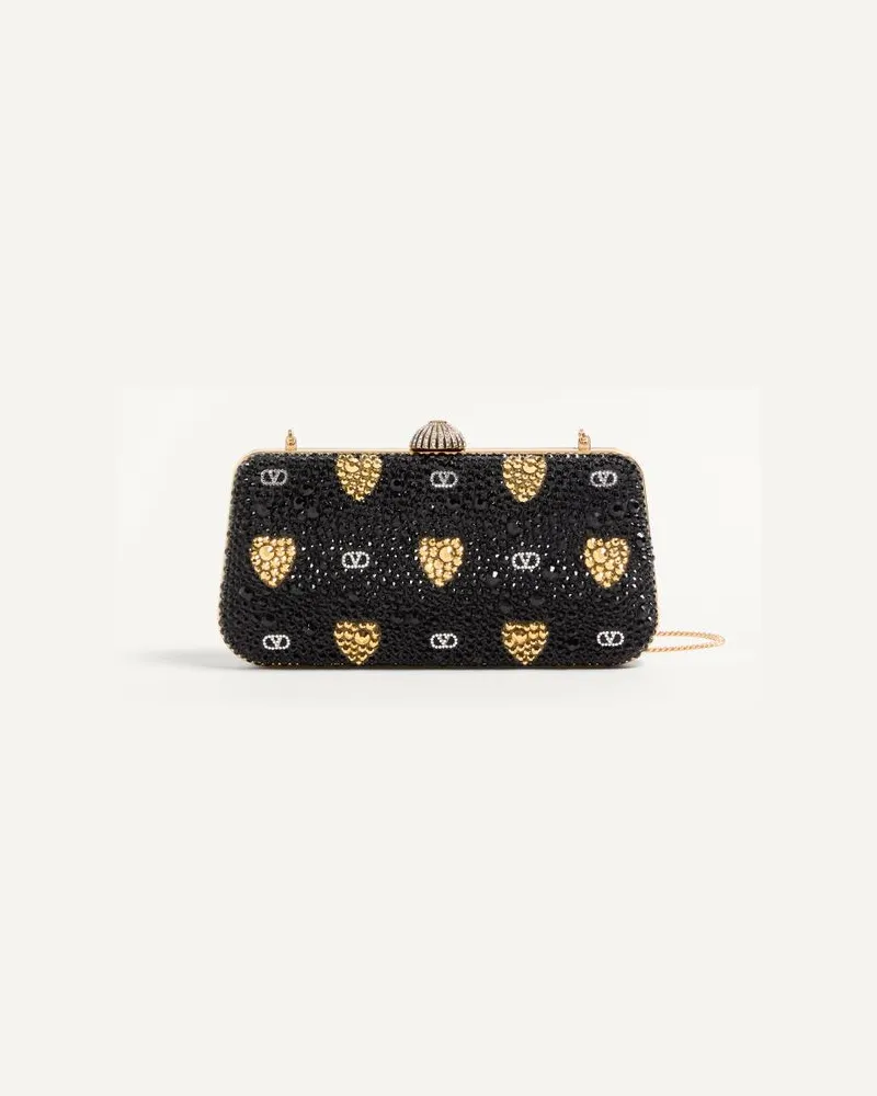Valentino Garavani Carry Secrets Minaudiere Mit Strass-Cour De Caur-Motiv Frau SCHWARZ/GOLD/CRYSTAL Schwarz