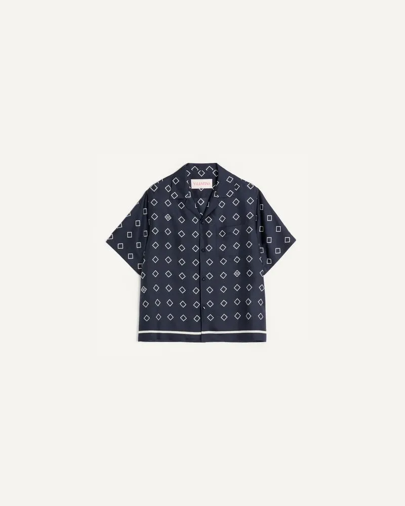 Valentino Garavani Bowlinghemd Aus Seidentwill Mit Opticool-Print Mann BLAU/BUTTER Blau