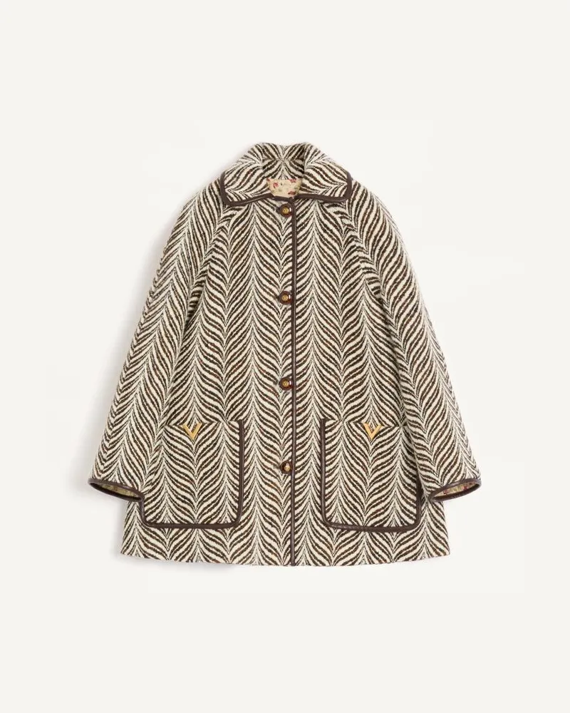 Valentino Garavani Cabanjacke aus Wolle mit Fauve Eclat Animal Print Frau ELFENBEIN/BRAUN Elfenbein